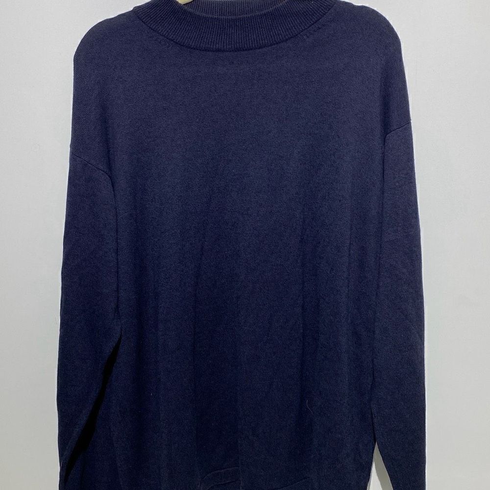Stafford Mens Navy Blue Mock Neck Sweater Rayon Cotton Blend Size XL Long Sleeve